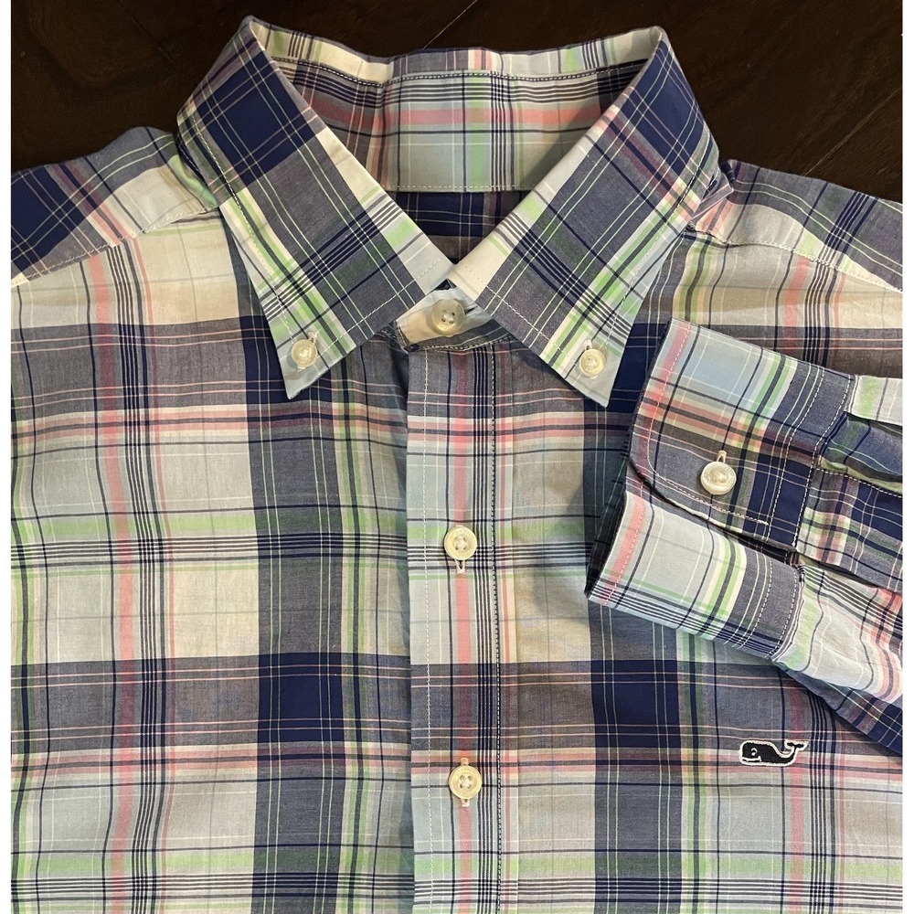 Vineyard Vines Button Down Mens M Blue Plaid Classic Fit Whale Shirt Long Sleeve
